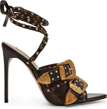 Saddle Embellished Ankle Strap Sandal