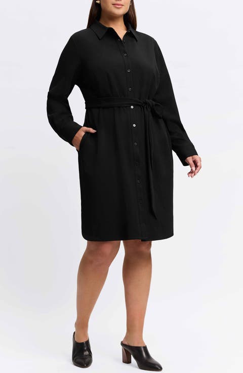 Rocca Wrinkle Resistant Long Sleeve Knit Crepe Shirtdress (Plus)