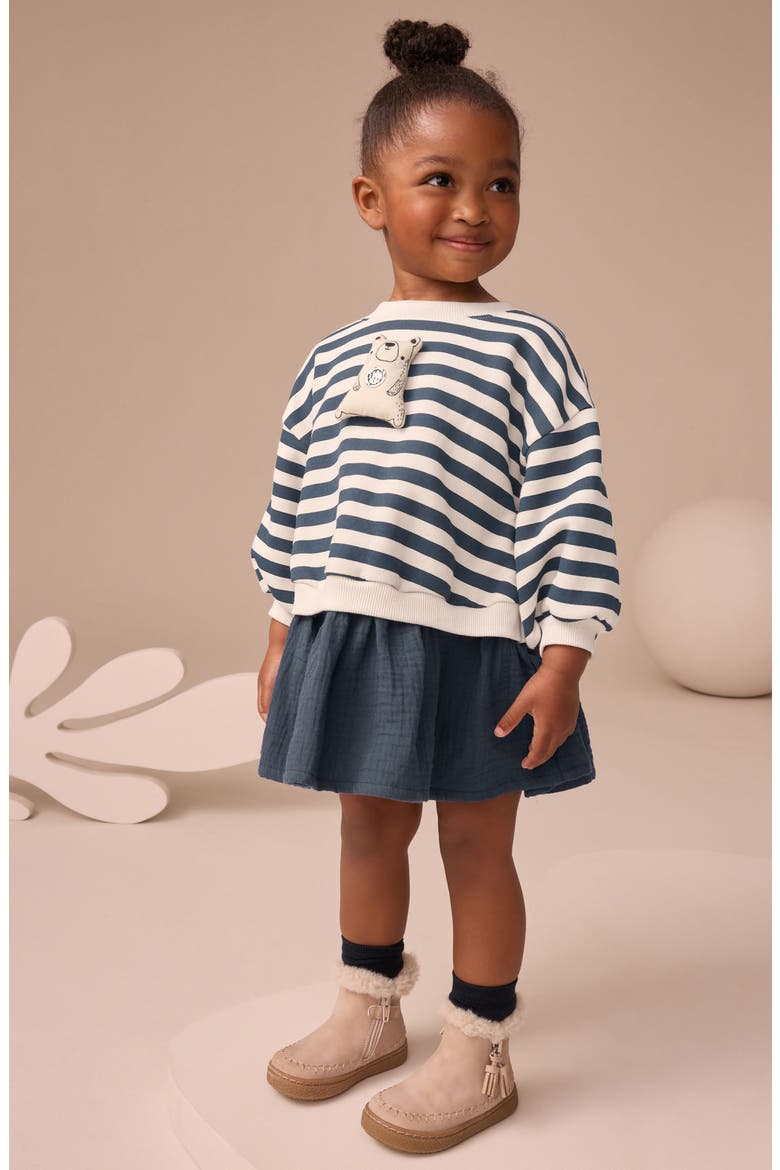 Kids' Stripe Colorblock Long Sleeve Sweatshirt Dress, Alternate, color, BLUE