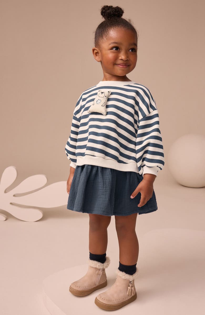 NEXT Kids' Stripe Colorblock Long Sleeve Sweatshirt Dress, Alternate, color, Blue