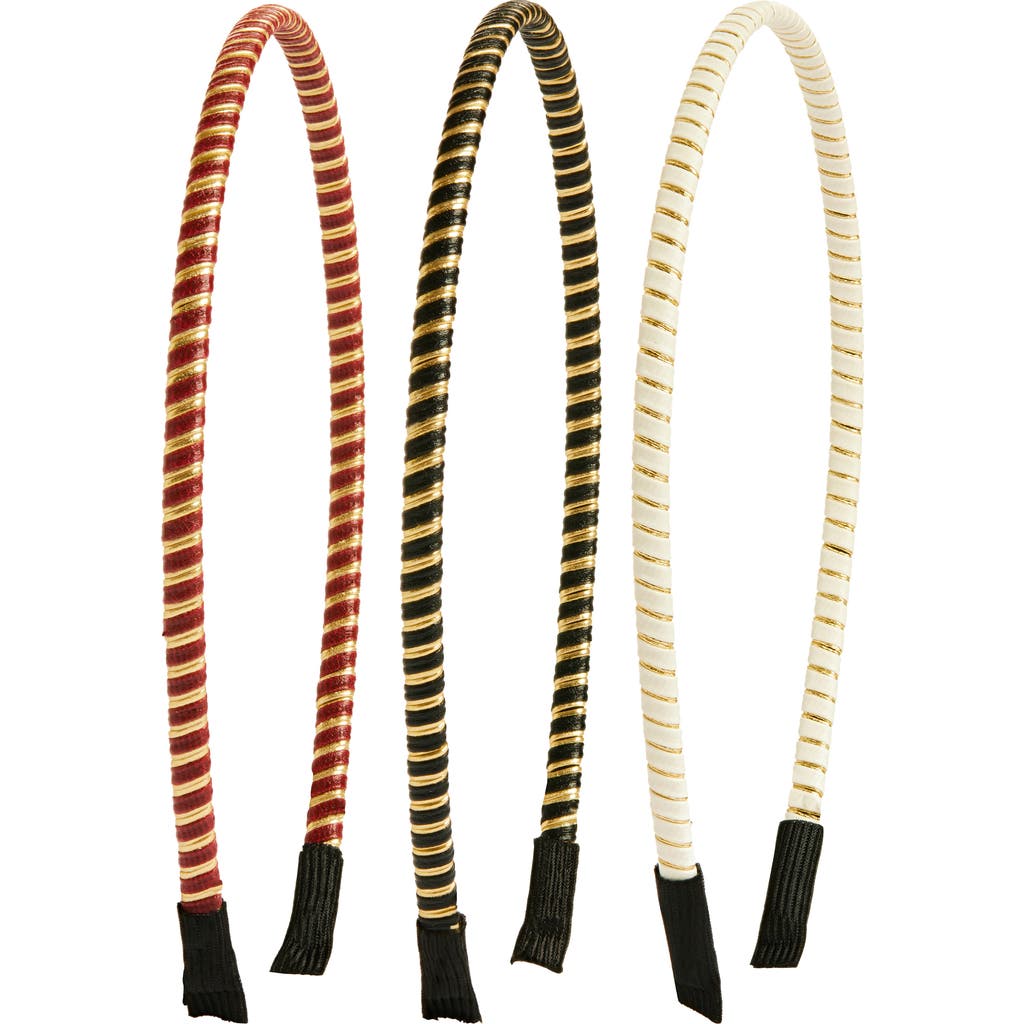 Tasha Assorted 3-pack Assorted Skinny Faux Leather Headbands In Multi