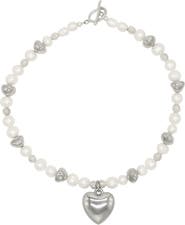 Velvet Luna Pearl Necklace With Steel Heart Charm
