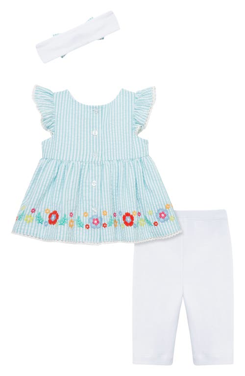 Little Me Happy Flowers Tunic, Leggings & Headband Set In Blue