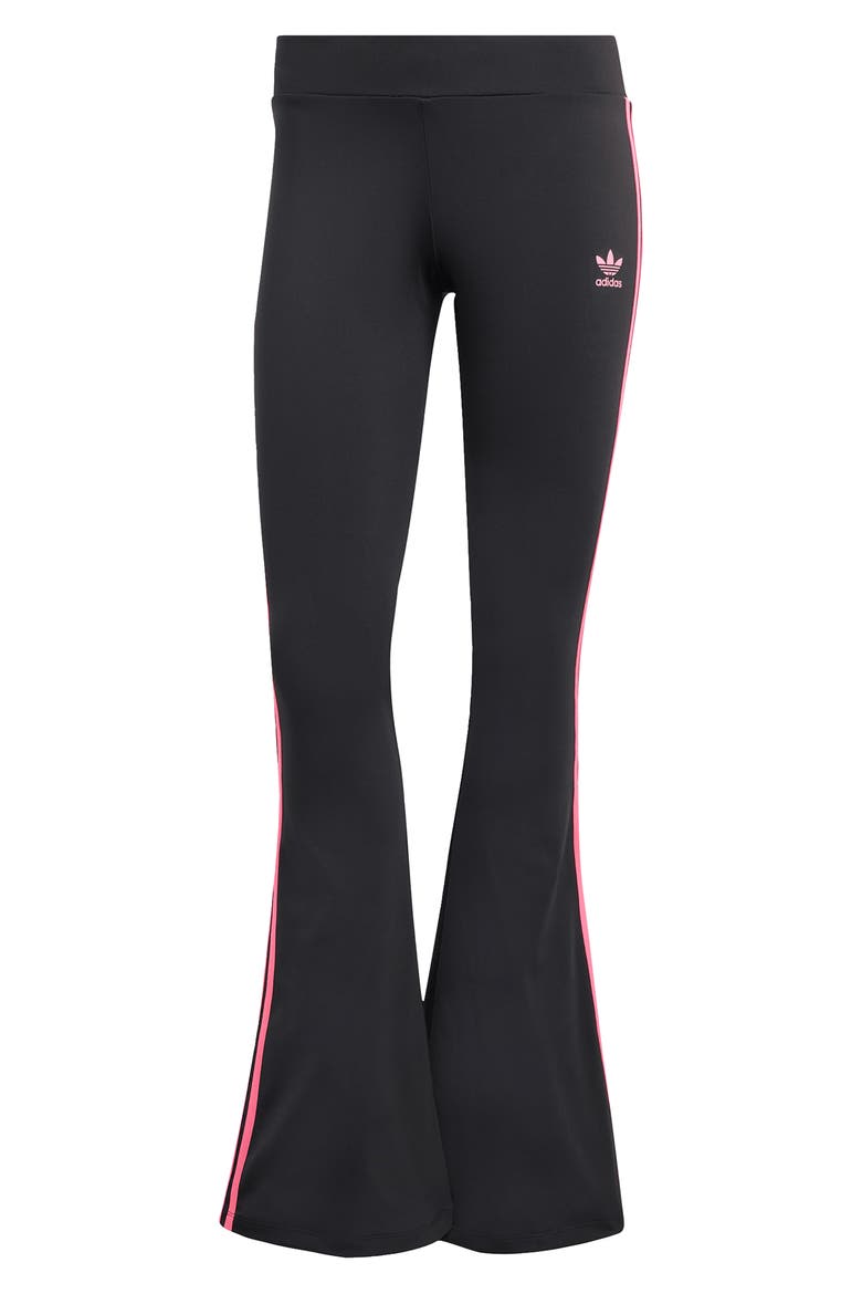 3-Stripes Flare Leggings, Alternate, color, BLACK/ LUCID PINK