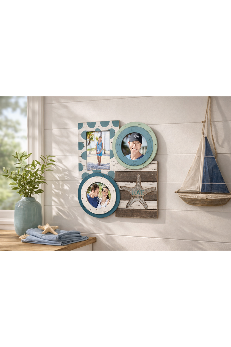 "Love Lives Here" 3-Section Photo Picture Frame Holder, Alternate, color, Blue