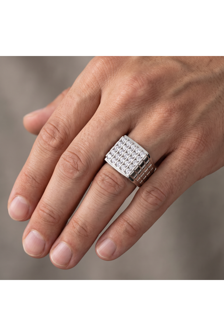 2Ct Diamond Men's Wedding Anniversary Ring 10k Gold Lab Grown, Alternate, color, 10k White Gold