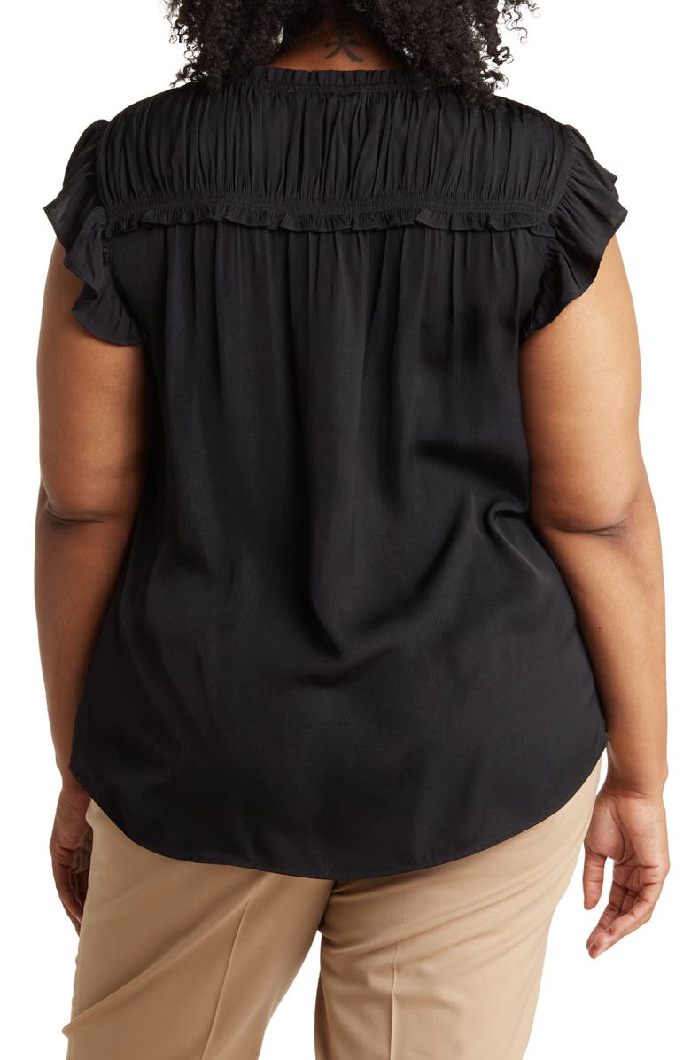 DR2 by Daniel Rainn Satin Ruffle Split Neck Top, Alternate, color, Black