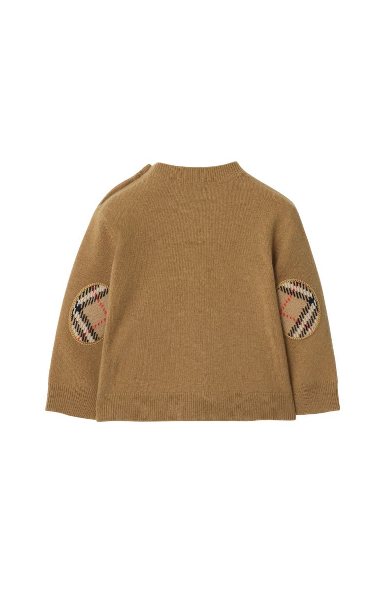 Burberry Check Patch Wool Cashmere Sweater, Alternate, color, Camel
