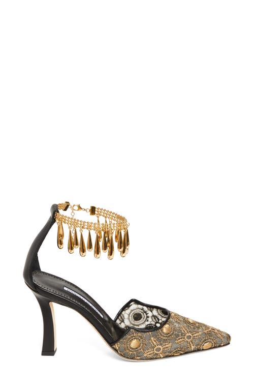 Manolo Blahnik Harnicus 105 Leather-trimmed Lace Pumps In Black