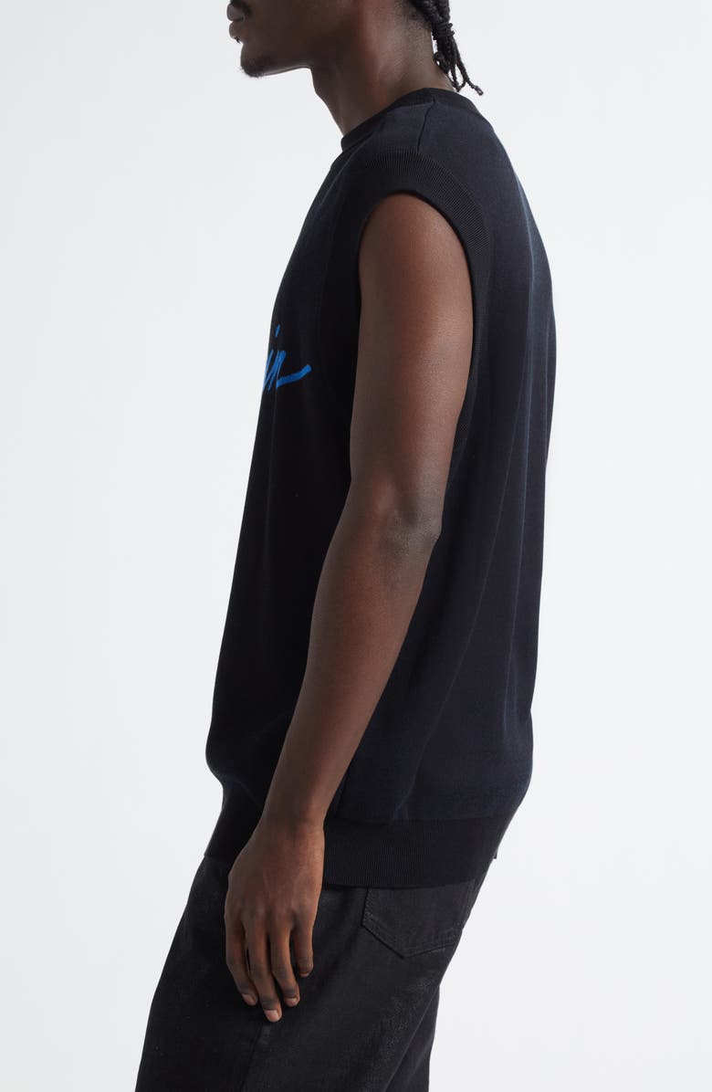 Balmain Universe Jacquard Sweater Vest, Alternate, color, Black/ Hologram Blue