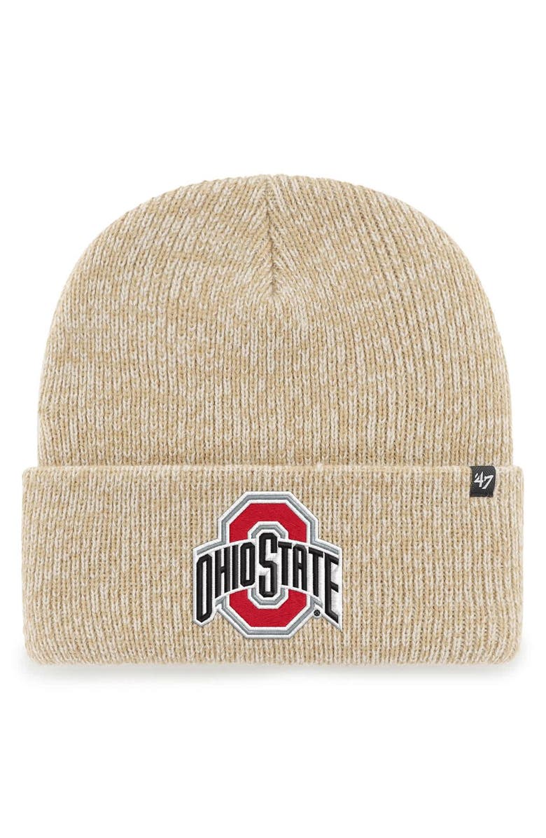 '47 Men's '47 Khaki Ohio State Buckeyes College Football Playoff 2025 National Championship Game Cuffed Knit Hat with Pom, Main, color, 