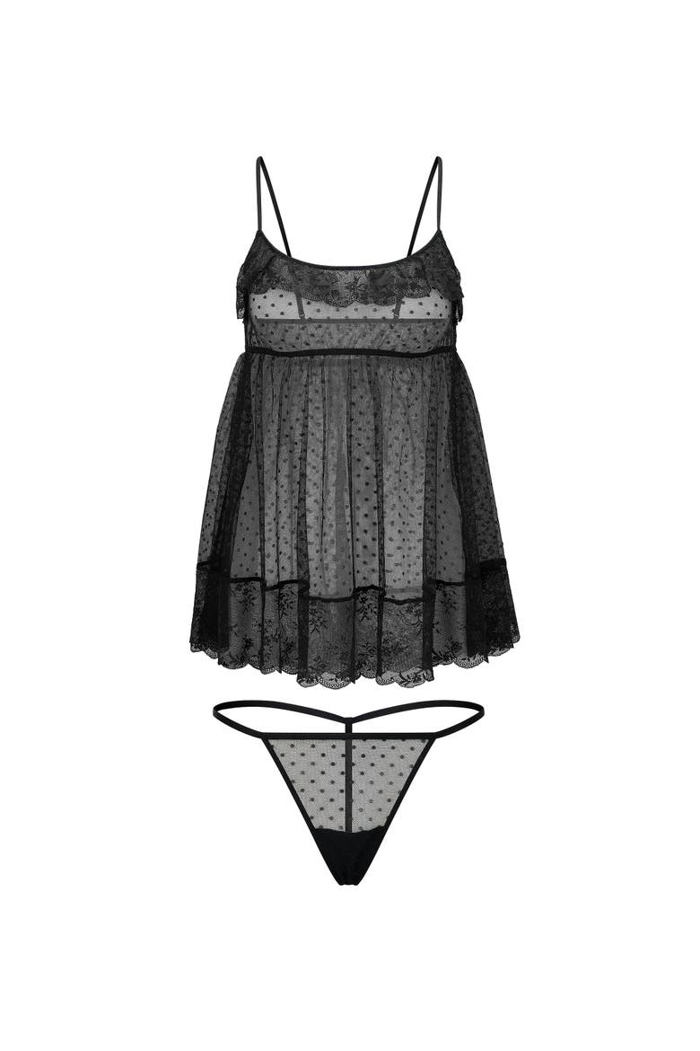 Audrey Babydoll & G-String Set Lingerie, Alternate, color, Black