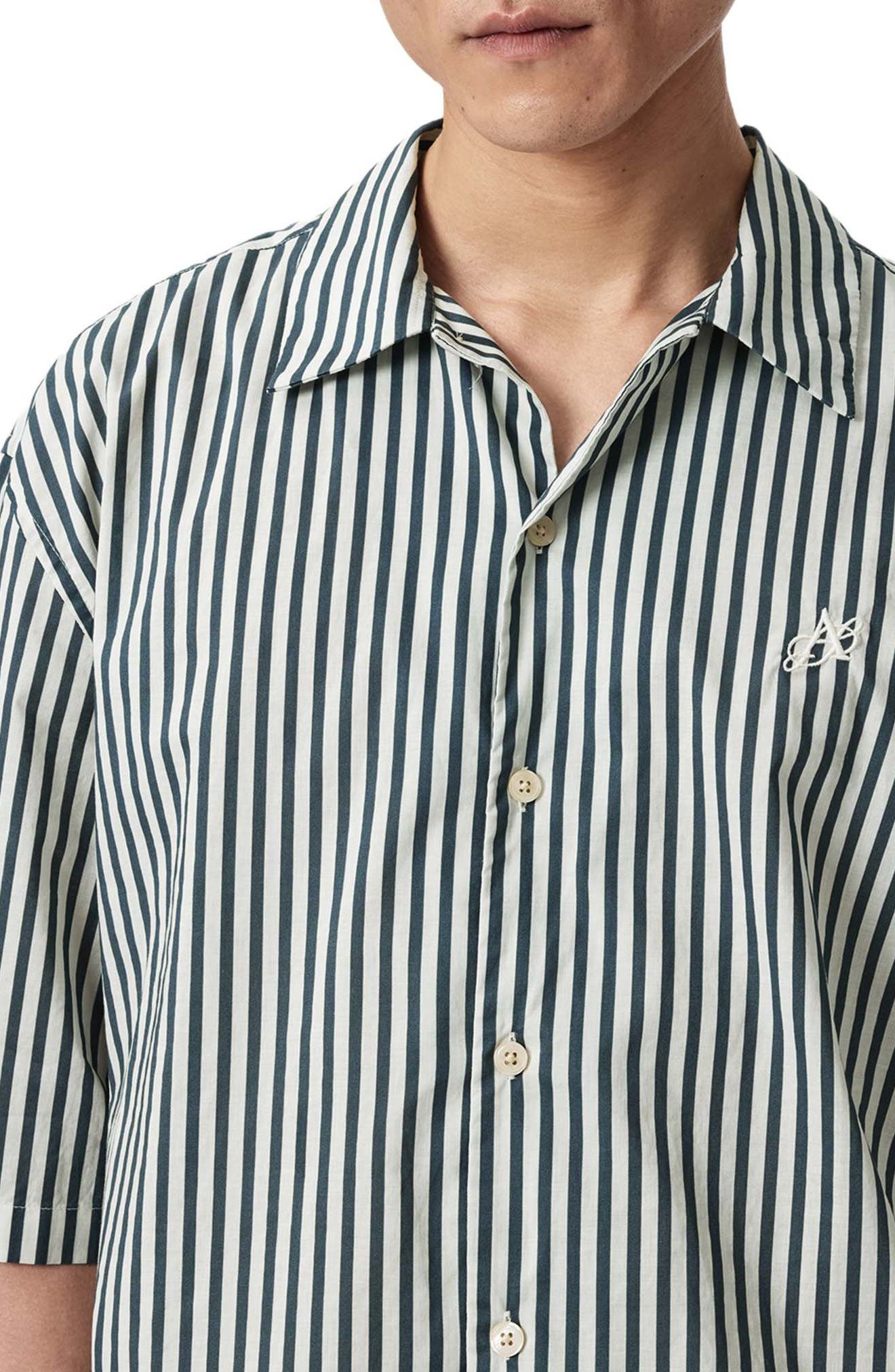 Chopin Oversize Stripe Short Sleeve Cotton Button-Up Shirt - image 4