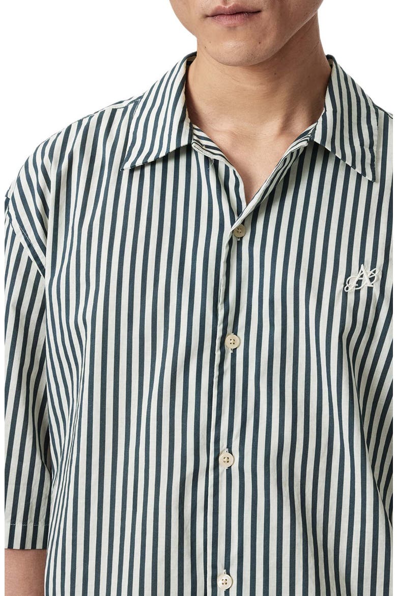 Chopin Oversize Stripe Short Sleeve Cotton Button-Up Shirt, Alternate, color, BLUE/ WHITE