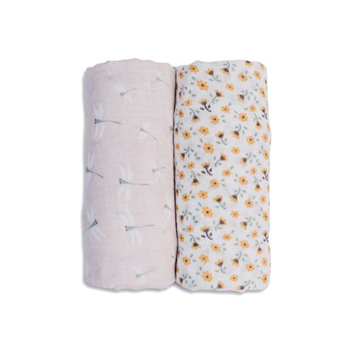 Lulujo Cotton Muslin Swaddles 2 Pack In Vintage Floral/dragonfly