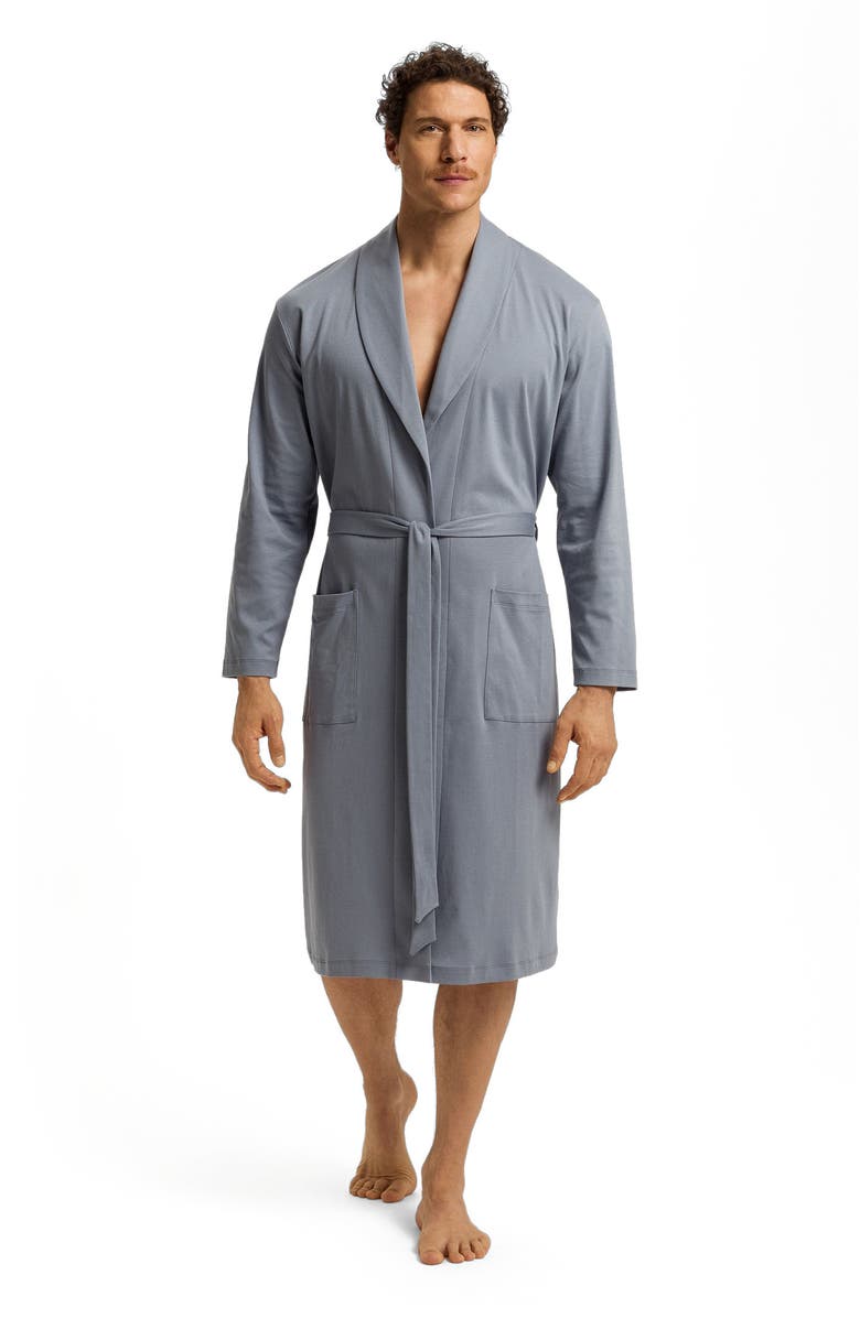 Hanro Night And Day Shawl Collar Cotton Robe, Main, color, Cliff Grey