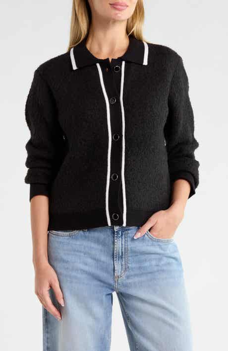 Tipped Bouclé Knit Cardigan