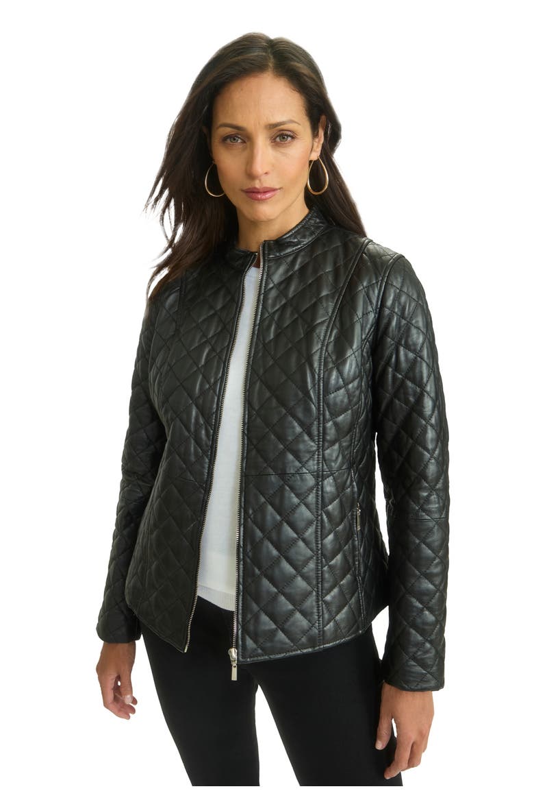 Leather Quilted Jacket, Main, color, BLACK