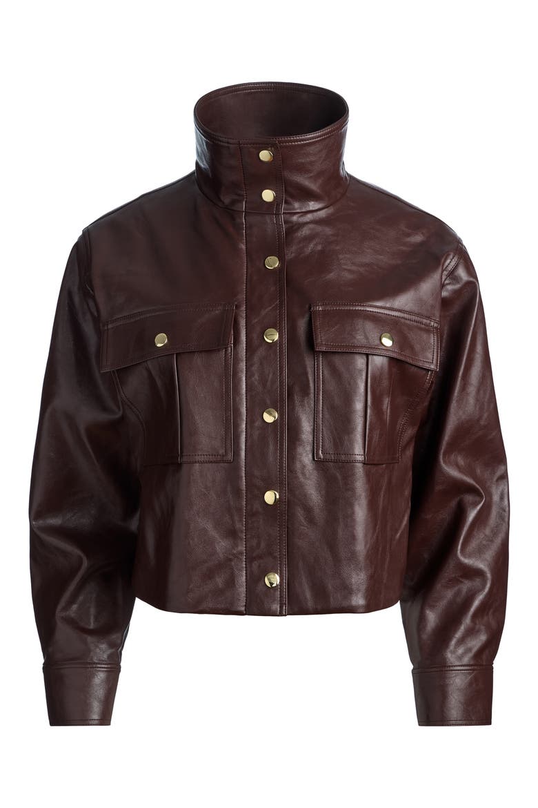 James Funnel Neck Faux Leather Parka, Alternate, color, DARK CHOCOLATE