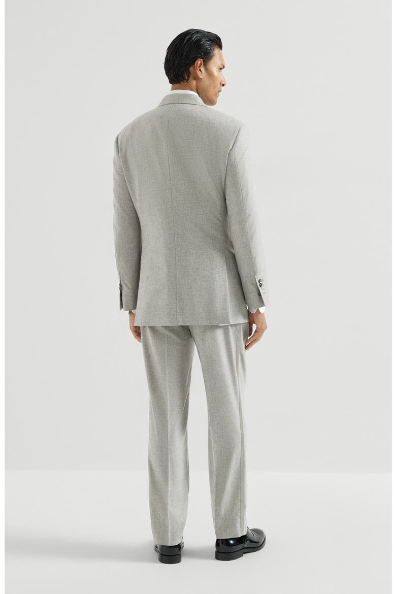 Cashmere and silk lightweight flannel tuxedo one-and-a-half breasted jacket and trousers with double pleats and waist tabs, Alternate, color, Light Grey