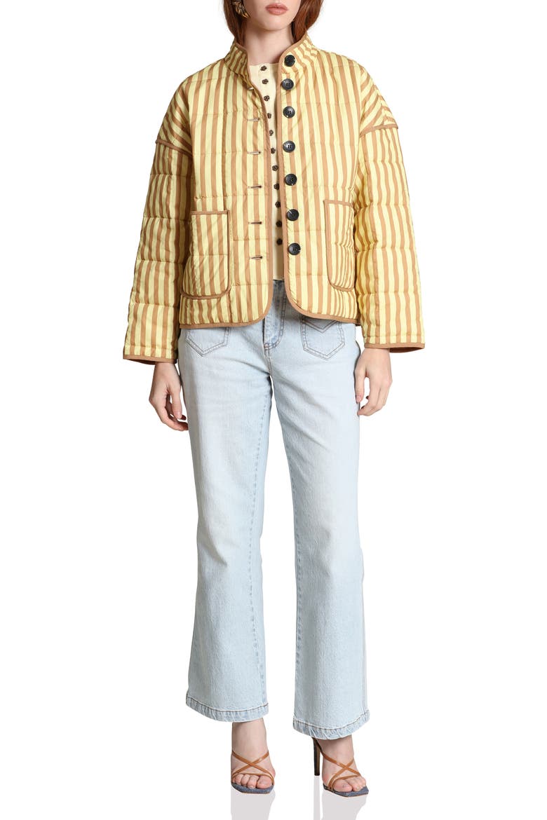 Stripe Boxy Quilted Cotton Blend Jacket, Alternate, color, BUTTER-NATURAL STRIP