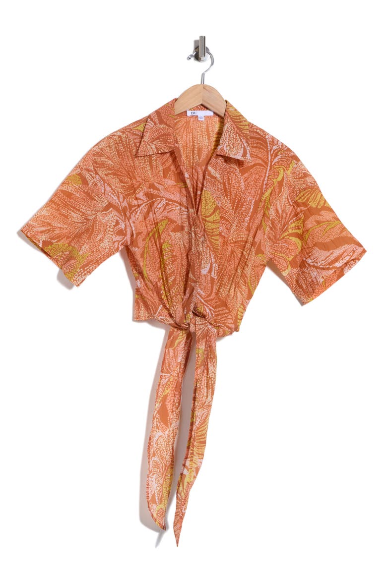 Short Sleeve Tie Front Top, Alternate, color, SUNSET