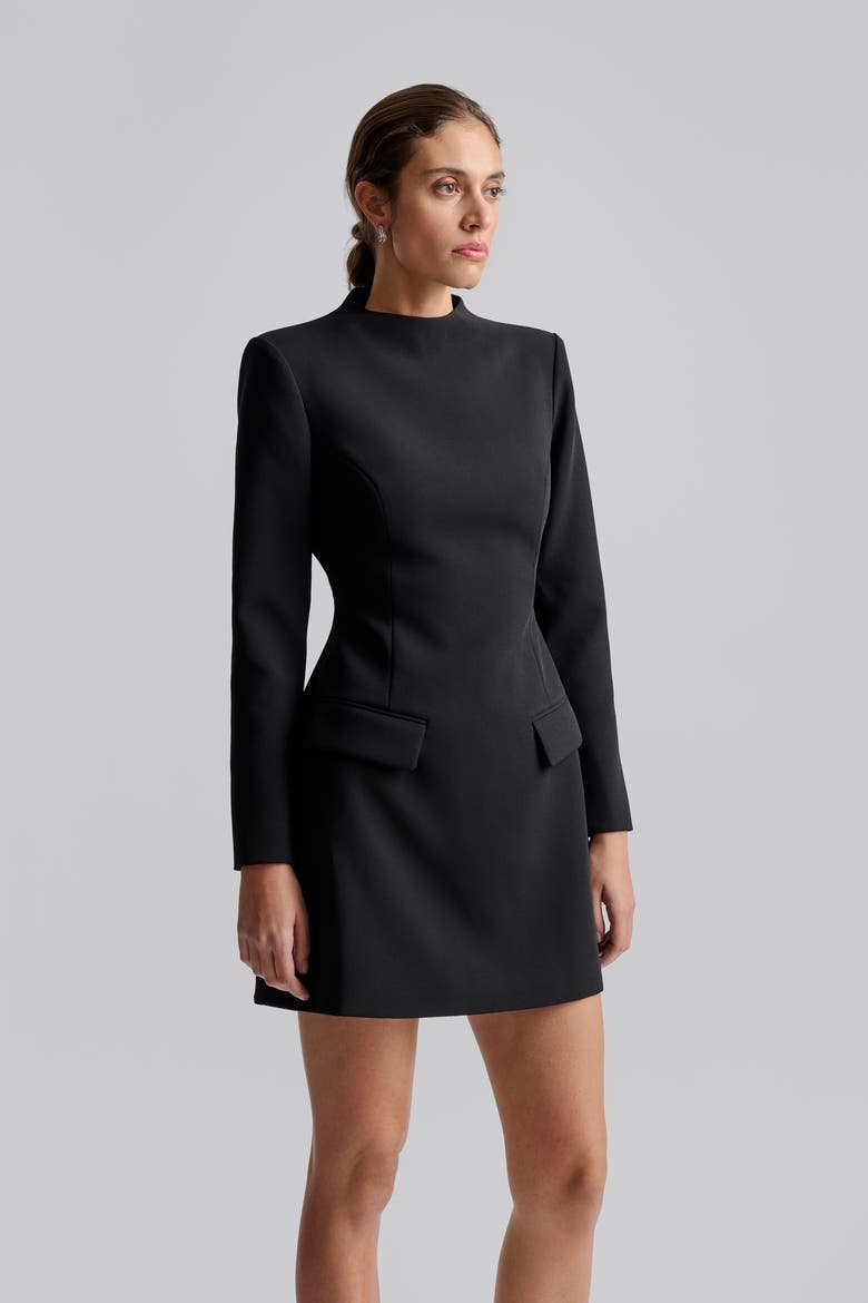 Leanna High Neck Mini Dress, Alternate, color, Black