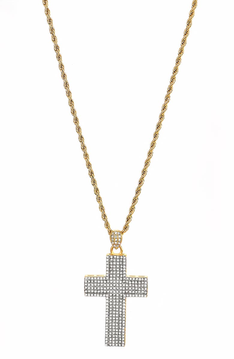 AMERICAN EXCHANGE Men's Two-Tone Stainless Steel Pavé Cubic Zirconia Cross Pendant Necklace, Main, color, Gold/ Silver