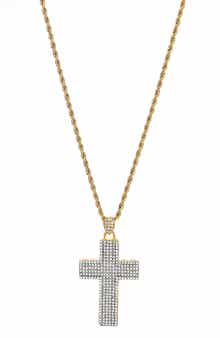 AMERICAN EXCHANGE Men's Two-Tone Stainless Steel Pavé Cubic Zirconia Cross Pendant Necklace