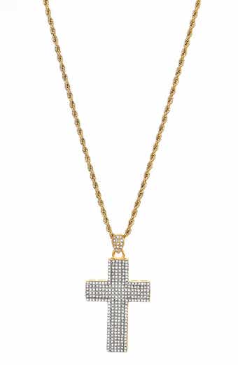 AMERICAN EXCHANGE Men's Two-Tone Stainless Steel Pavé Cubic Zirconia Cross Pendant Necklace