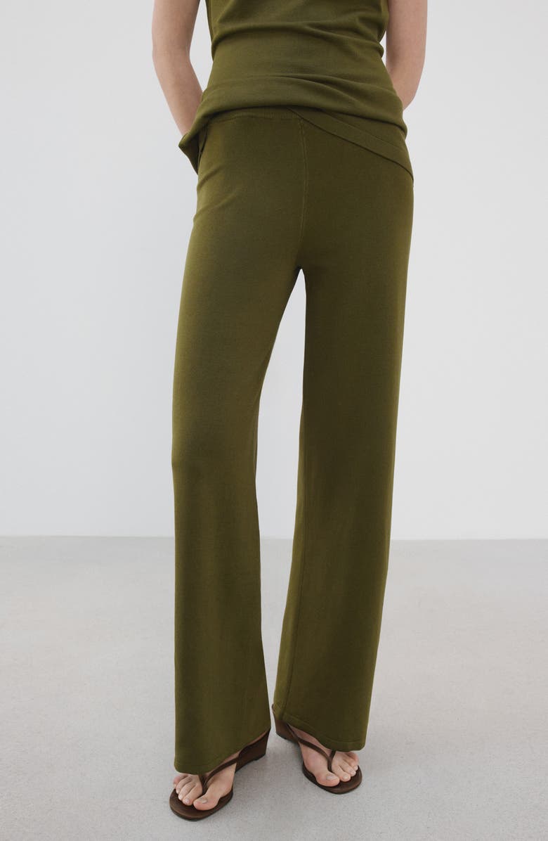 MANGO Pull-On Straight Leg Knit Pants, Alternate, color, Khaki Green