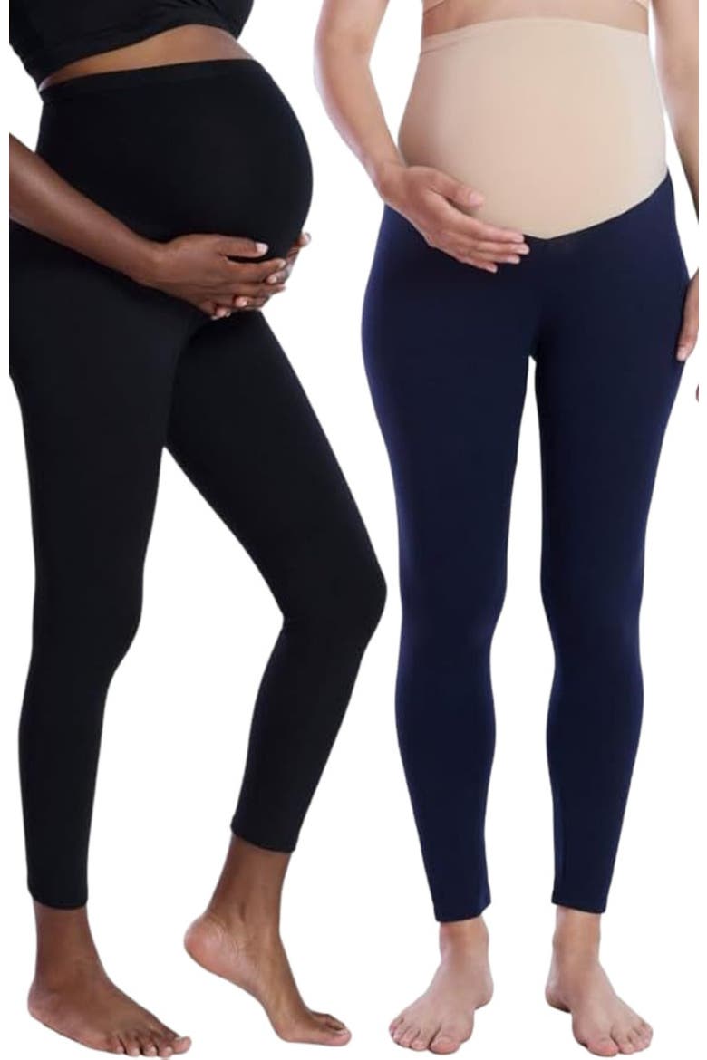 Essential Stretch Secret Fit Over the Belly Maternity Leggings, Main, color, Black & Navy
