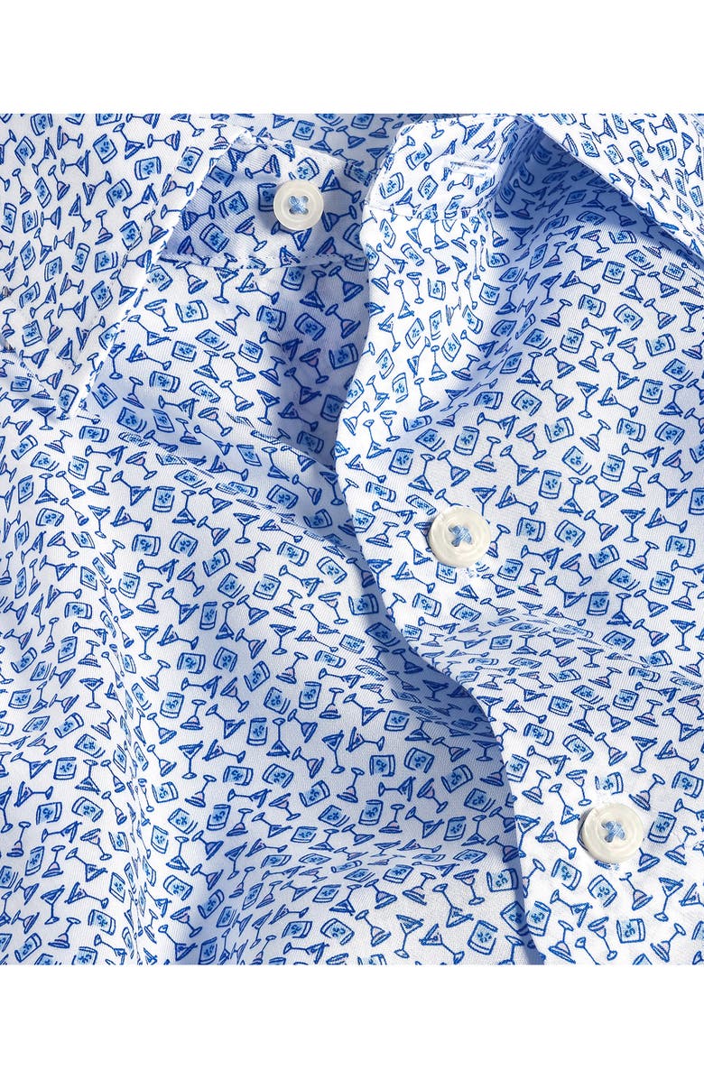 David Donahue Neat Print Short Sleeve Shirt, Alternate, color, White/ Blue