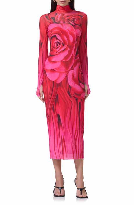 AFRM Shailene Print Long Sleeve Powermesh Midi Dress