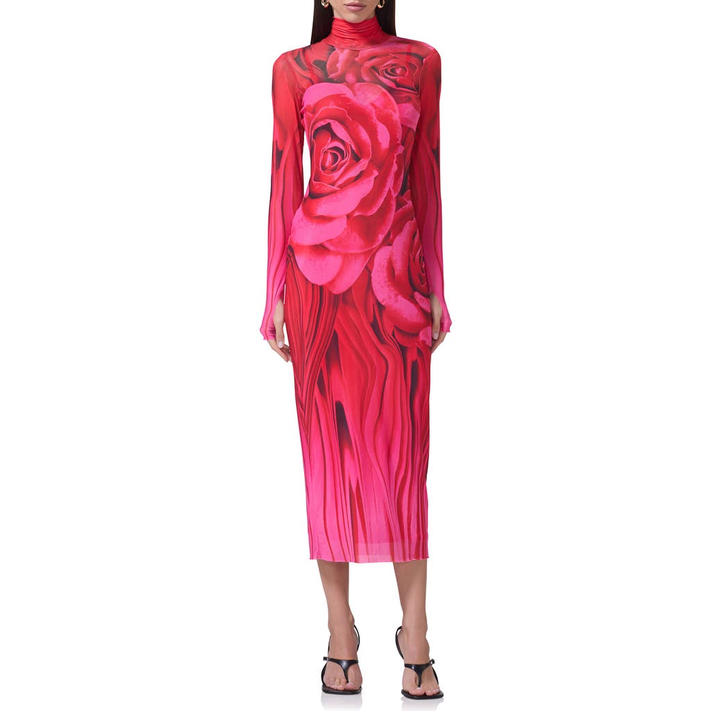 AFRM AFRM SHAILENE PRINT LONG SLEEVE POWERMESH MIDI DRESS