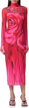 AFRM Shailene Print Long Sleeve Powermesh Midi Dress