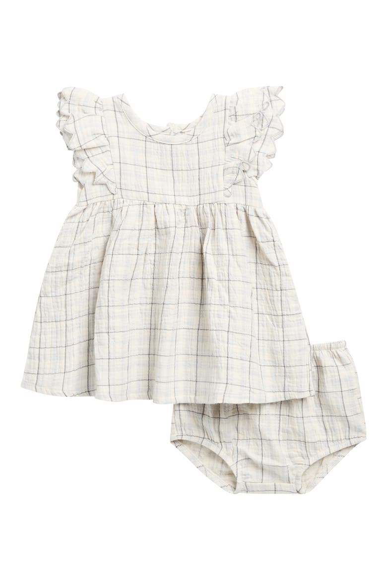 Alina Plaid Ruffle Organic Cotton Dress with Bloomers, Main, color, BLUE