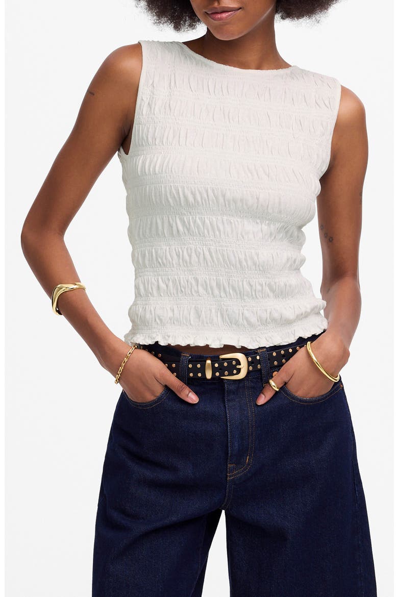 Smocked Tank Top, Main, color, WHITE