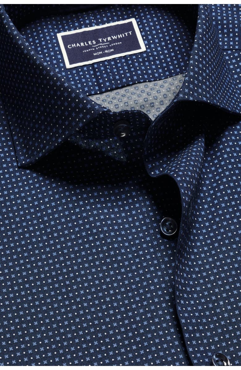 Charles Tyrwhitt Slim Fit Semi-Cutaway Collar Non-Iron Floral Geo Print Shirt, Alternate, color, French Blue