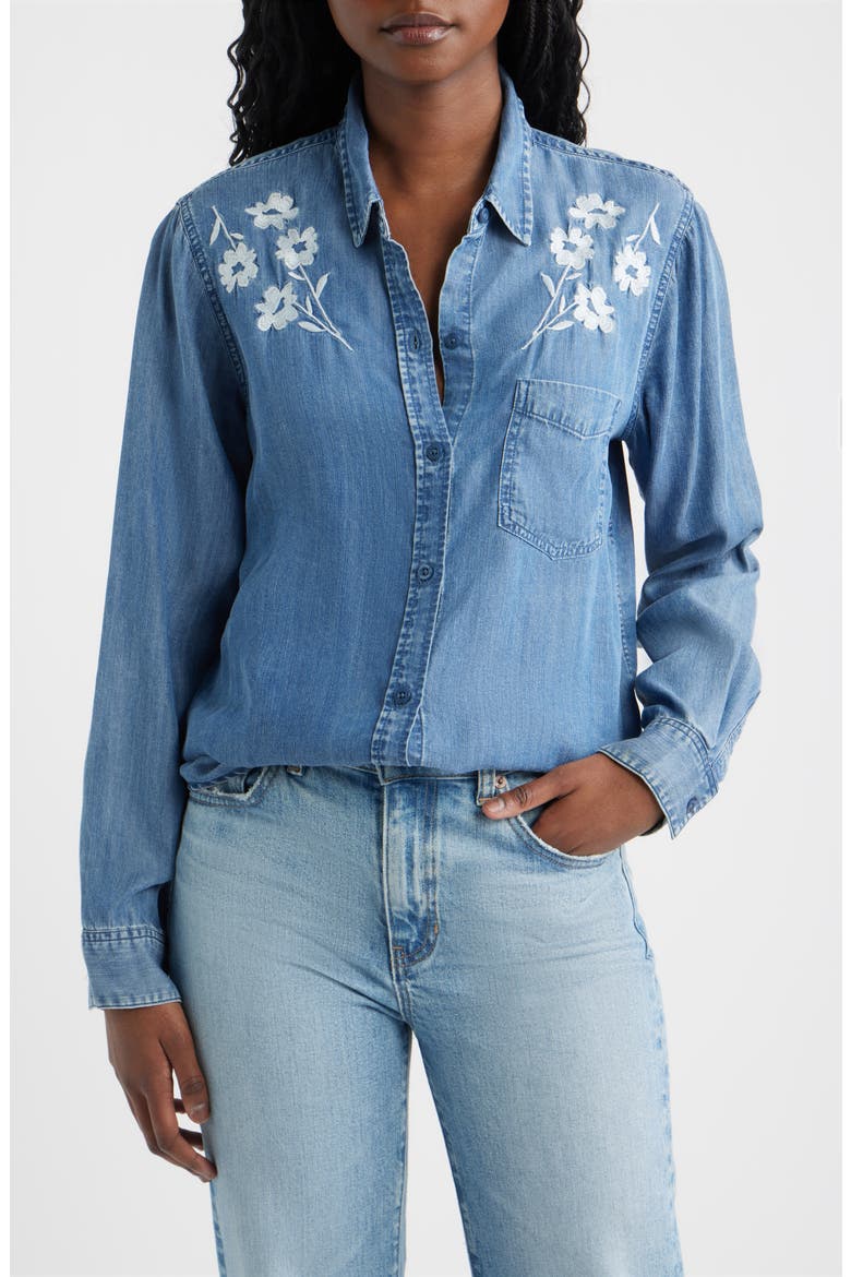 Ingrid Floral Embroidered Chambray Button-Up Shirt, Main, color, FLEUR EMBROIDERY