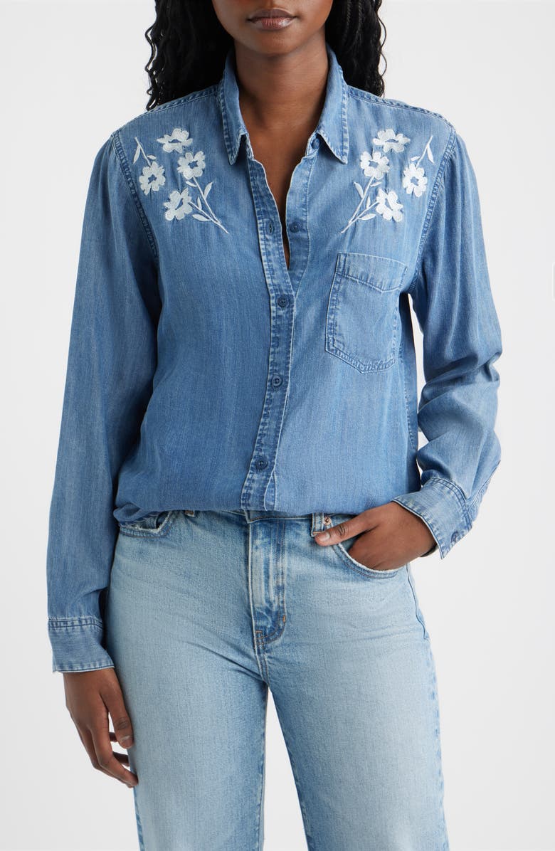 Rails Ingrid Floral Embroidered Chambray Button-Up Shirt, Main, color, Fleur Embroidery