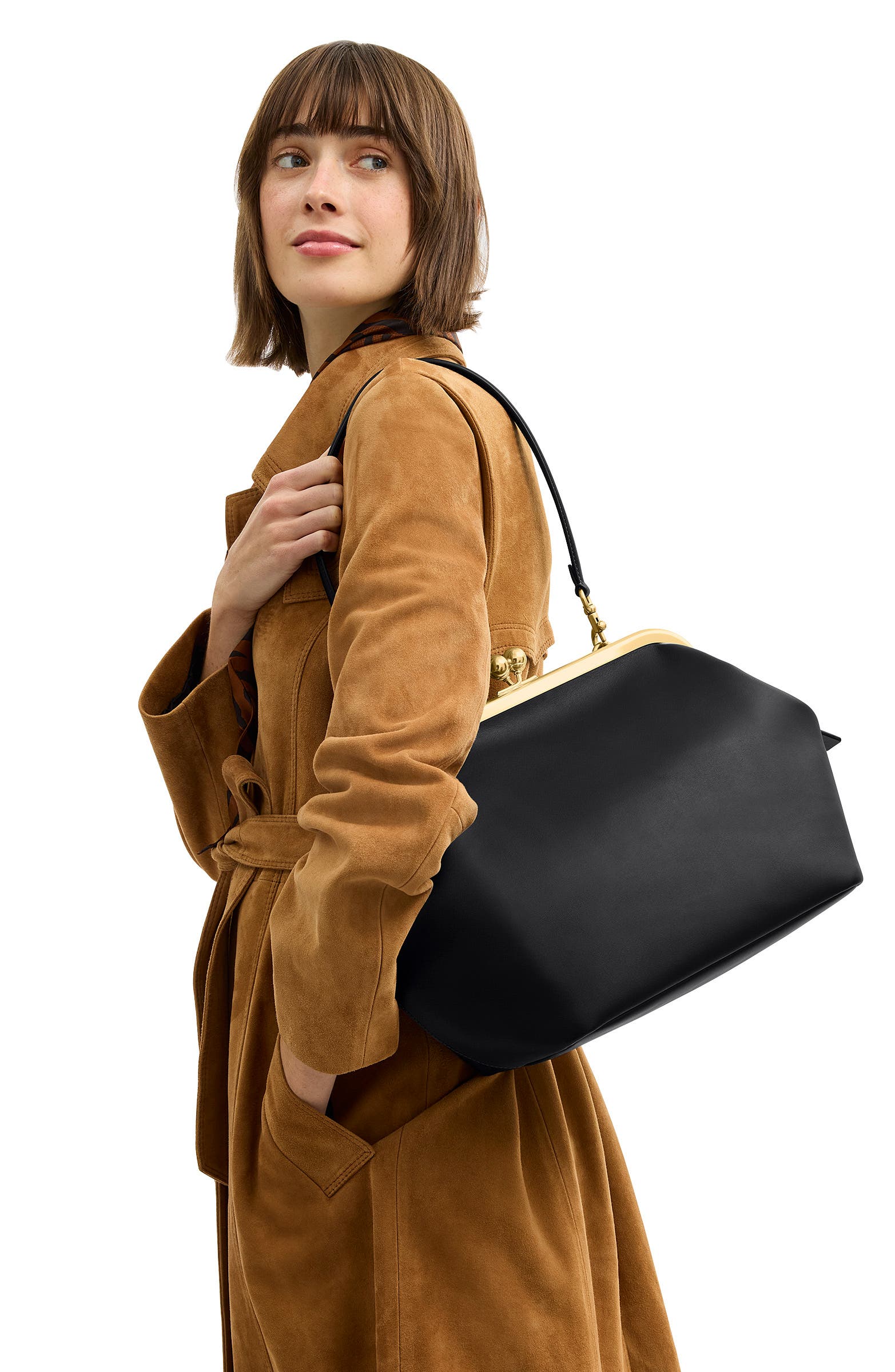 COACH Kisslock Glovetanned Leather Frame Bag, Alternate, color, Black