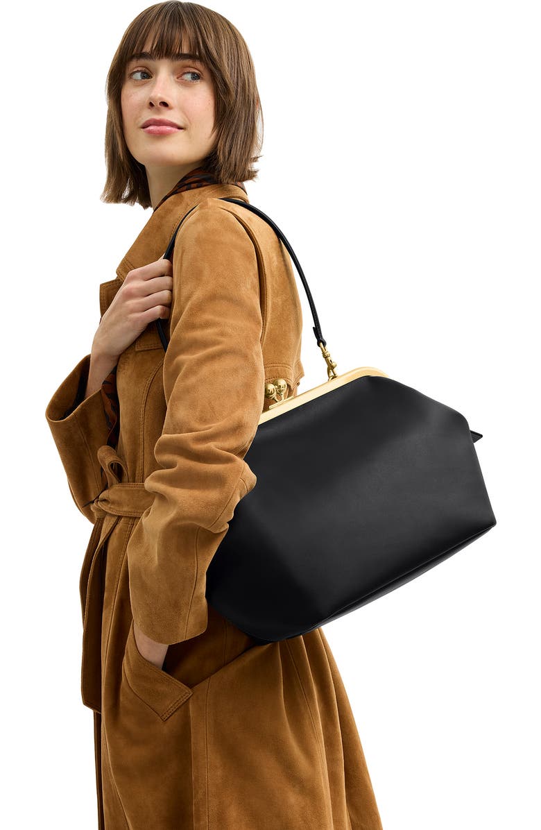 COACH Kisslock Glovetanned Leather Frame Bag, Alternate, color, Black