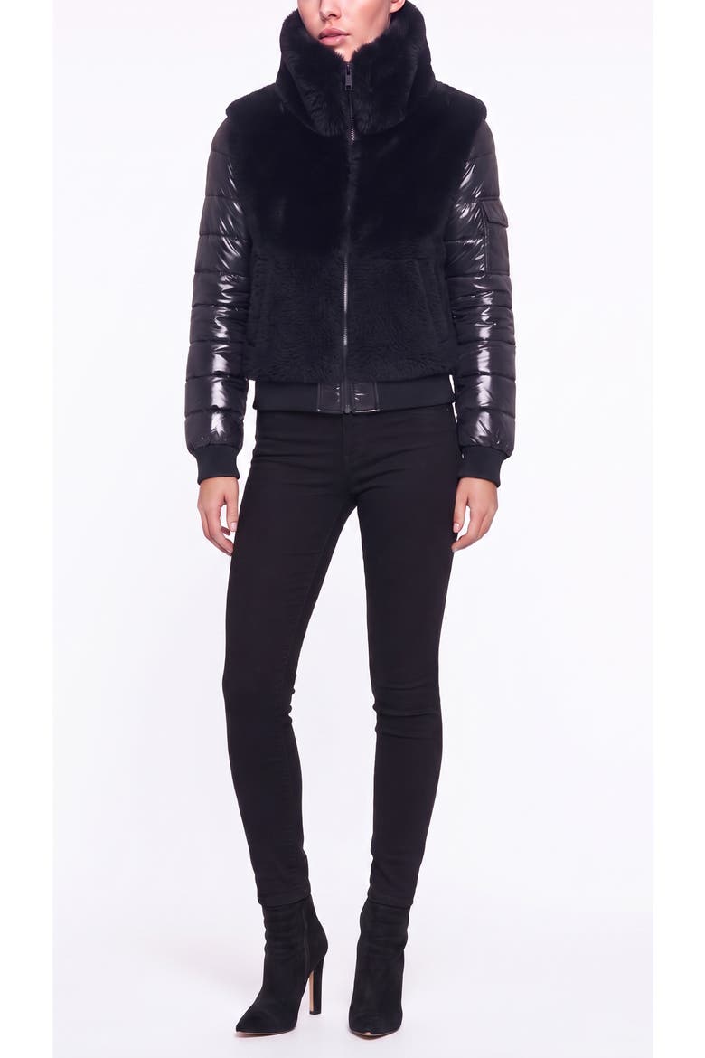 Carrie Mixed Media Fleece Bomber Jacket, Alternate, color, JET/ BLACK
