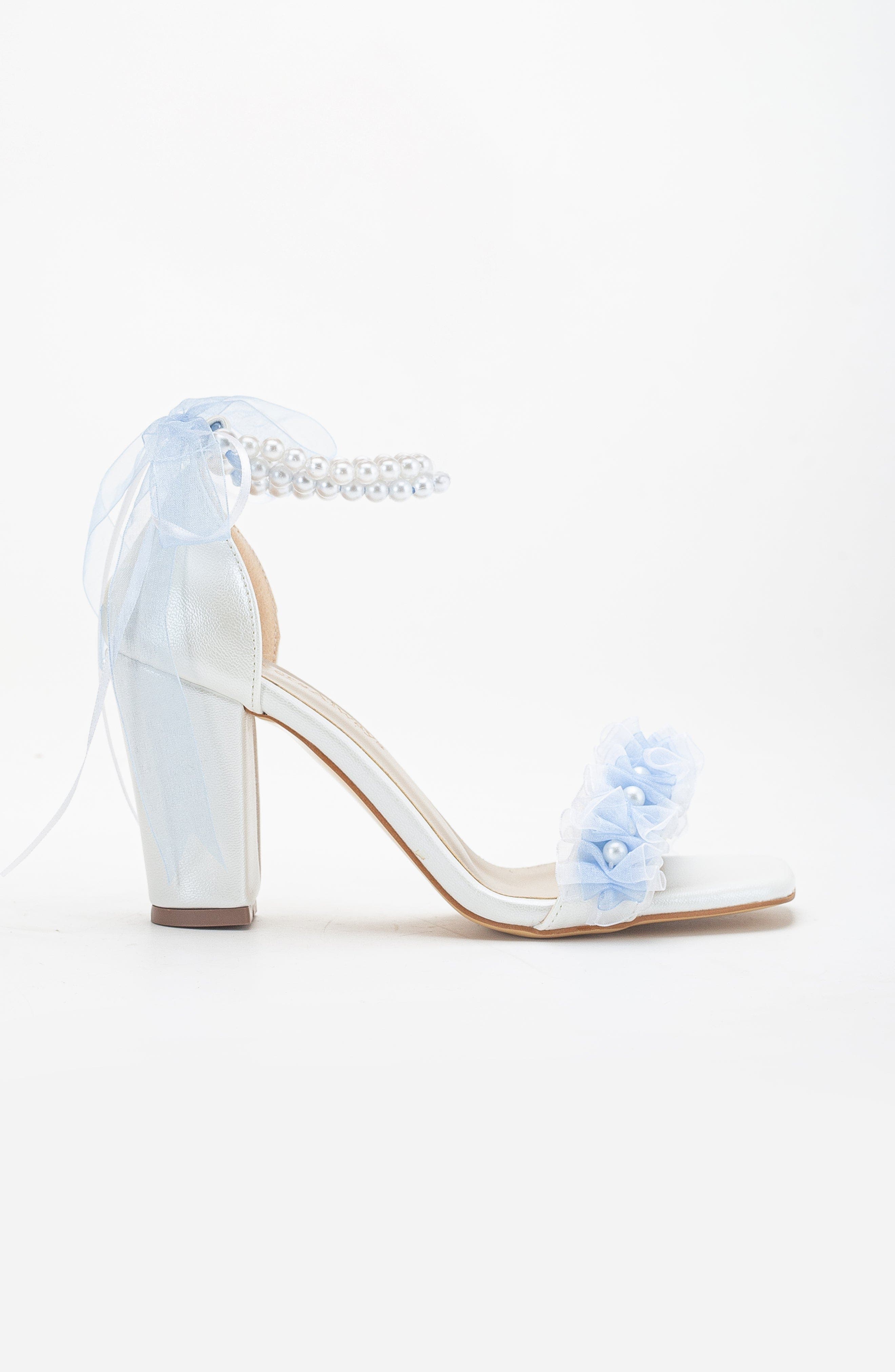 Michelle Lace Bridal Sandals with Pearls, Alternate, color, Baby Blue Faux Leather