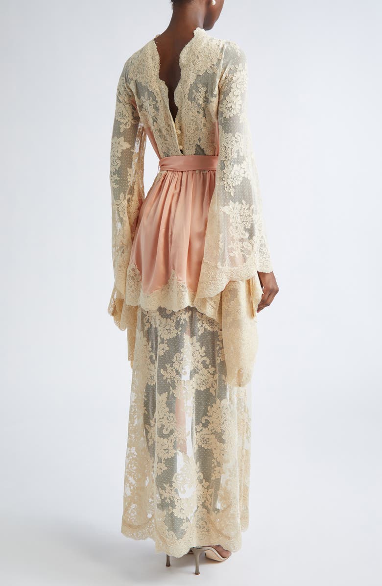 Zimmermann Hypnotic Long Sleeve Draped Lace 
Silk Satin High-Low Dress, Alternate, color, 