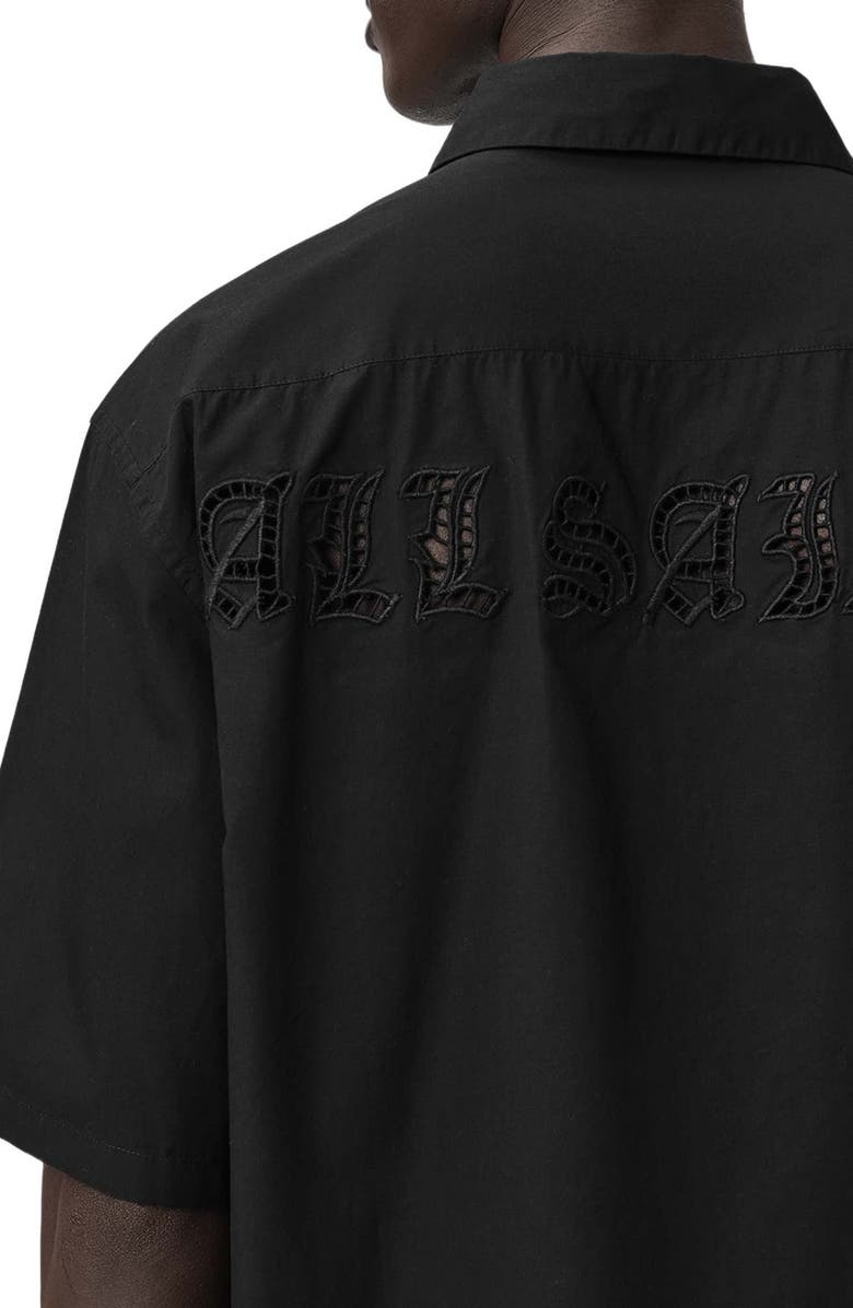 AllSaints Field Eyelet Detail Short Sleeve Button-Up Shirt, Alternate, color, Jet Black