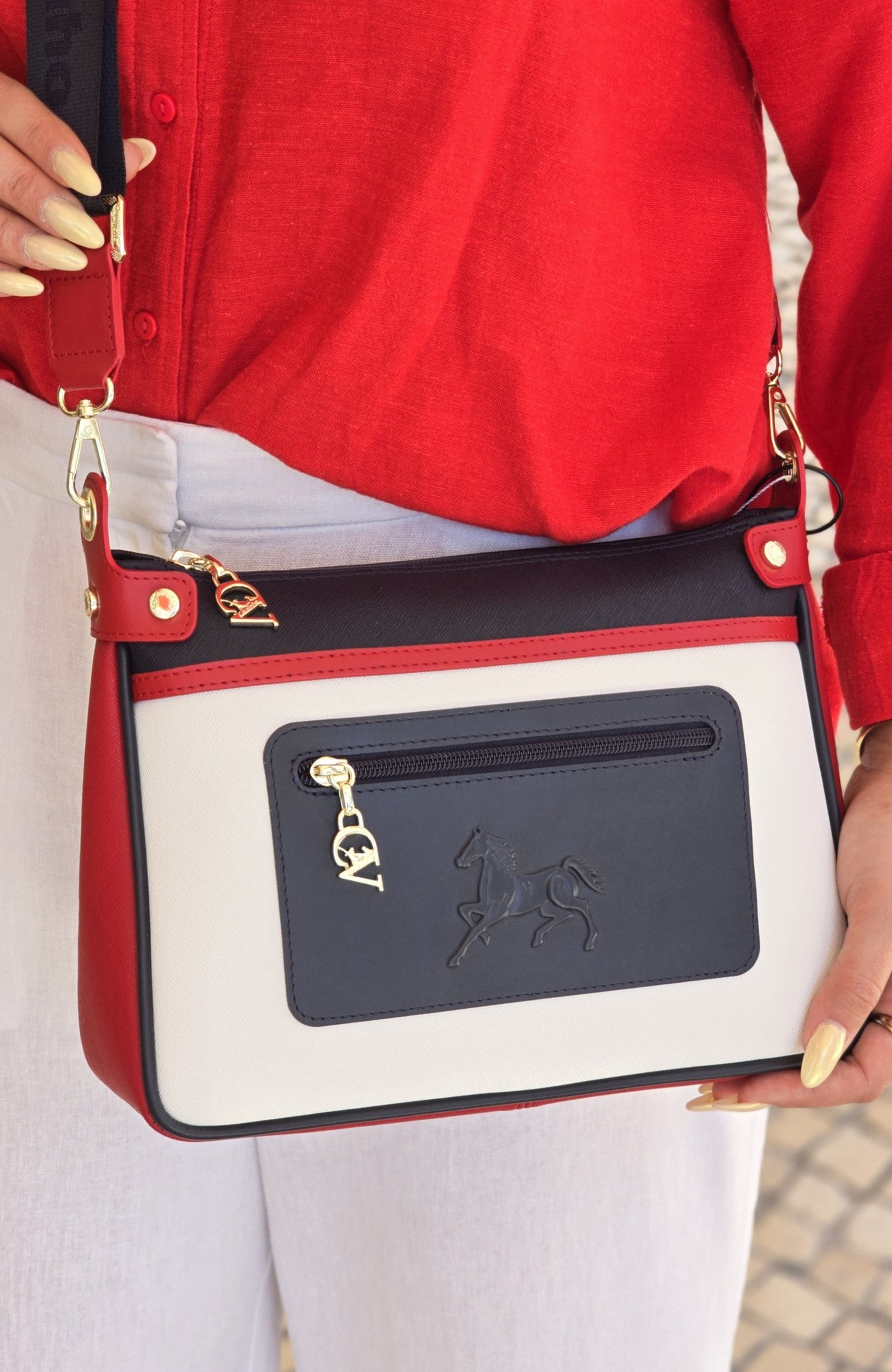 Horse By Cavalinho 592 Crossbody Shoulder Bag, Alternate, color, Navy / White / Red