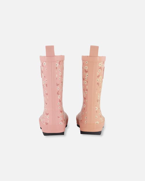 Deux Par Deux Girl's Printed Rain Boots Small White Flowers On Pale Pink In White Flowers On Pale Pink