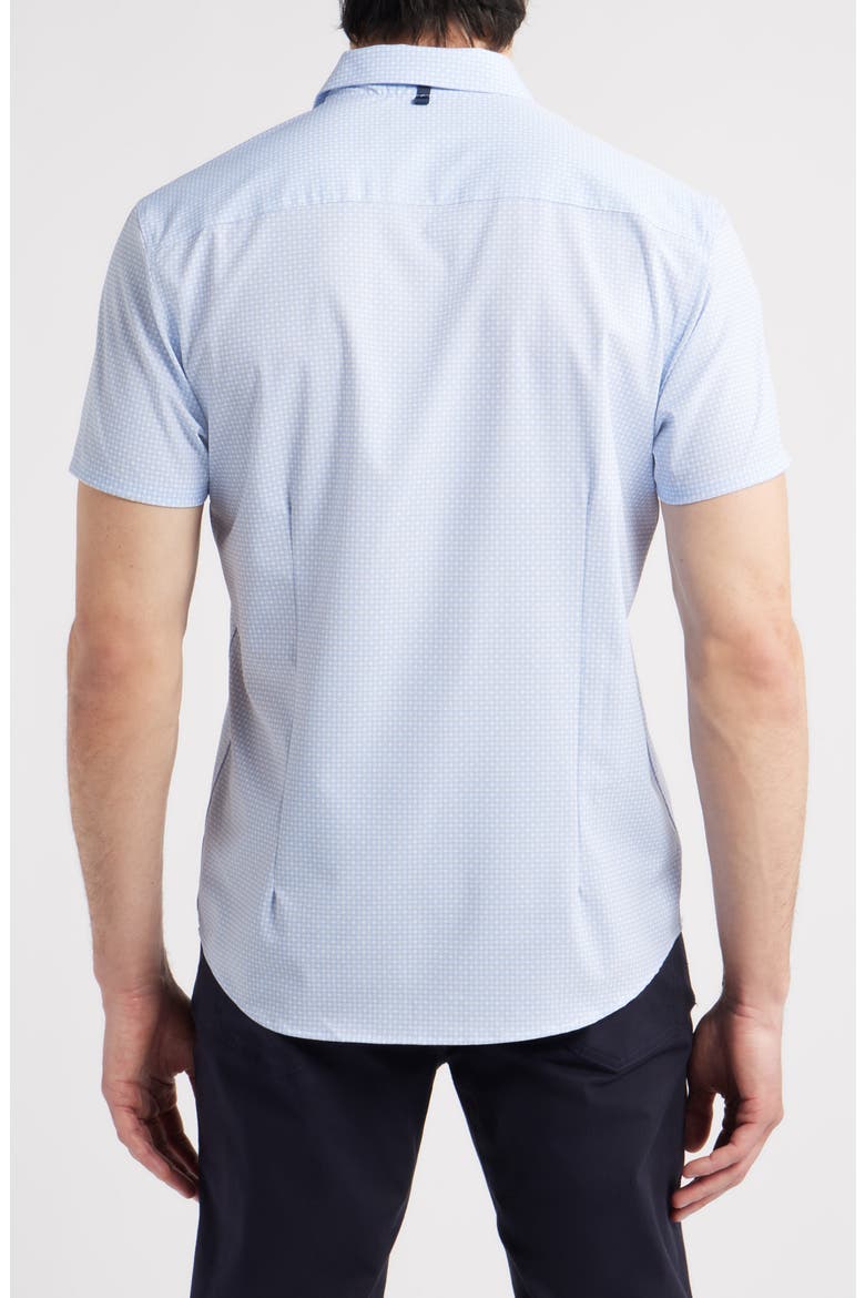 Trim Fit Floral Medallion Print Short Sleeve Performance Button-Up Shirt, Alternate, color, LIGHT BLUE